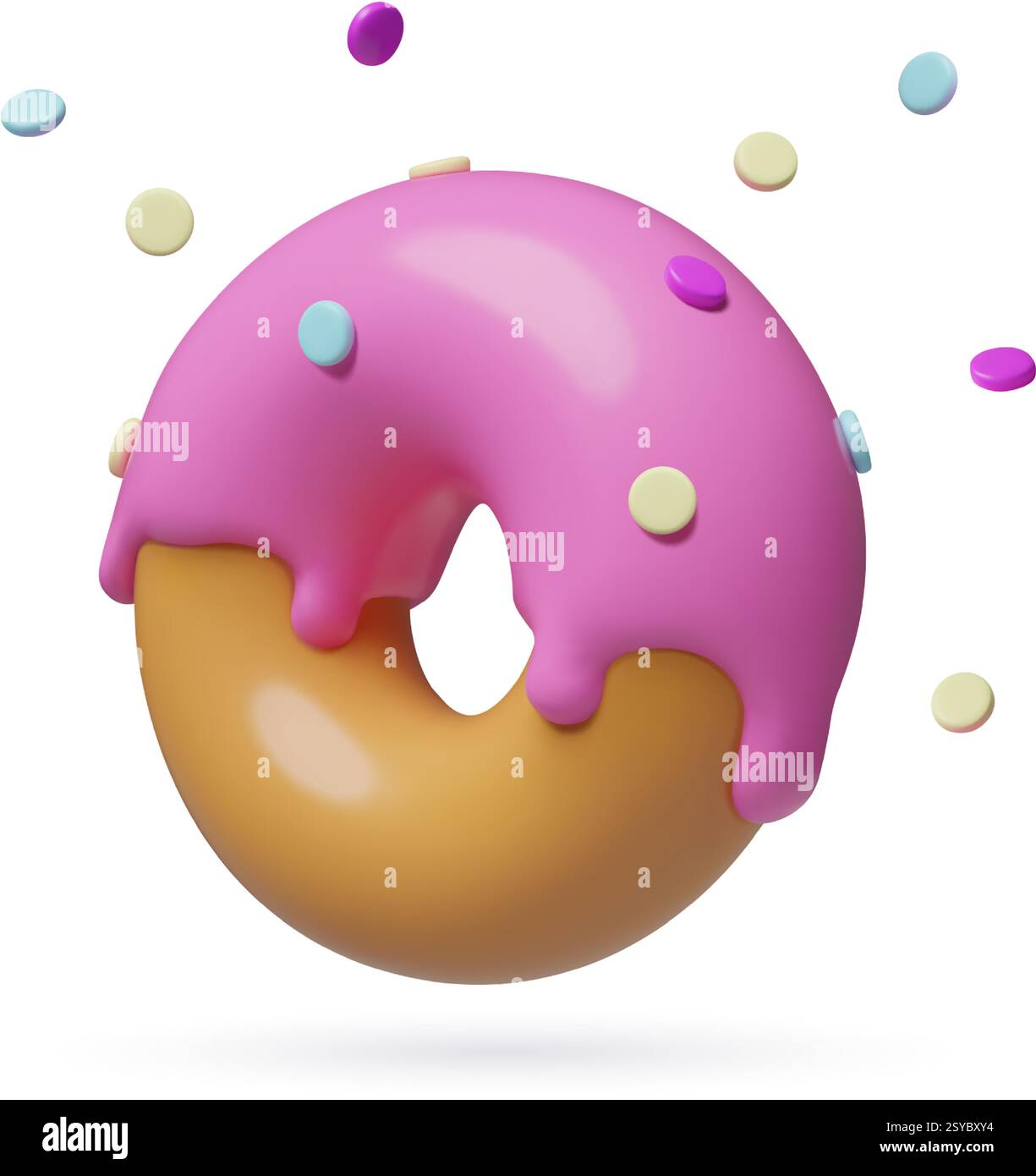 3d pink donut icon with colorful sprinkles realistic plastic vector ...