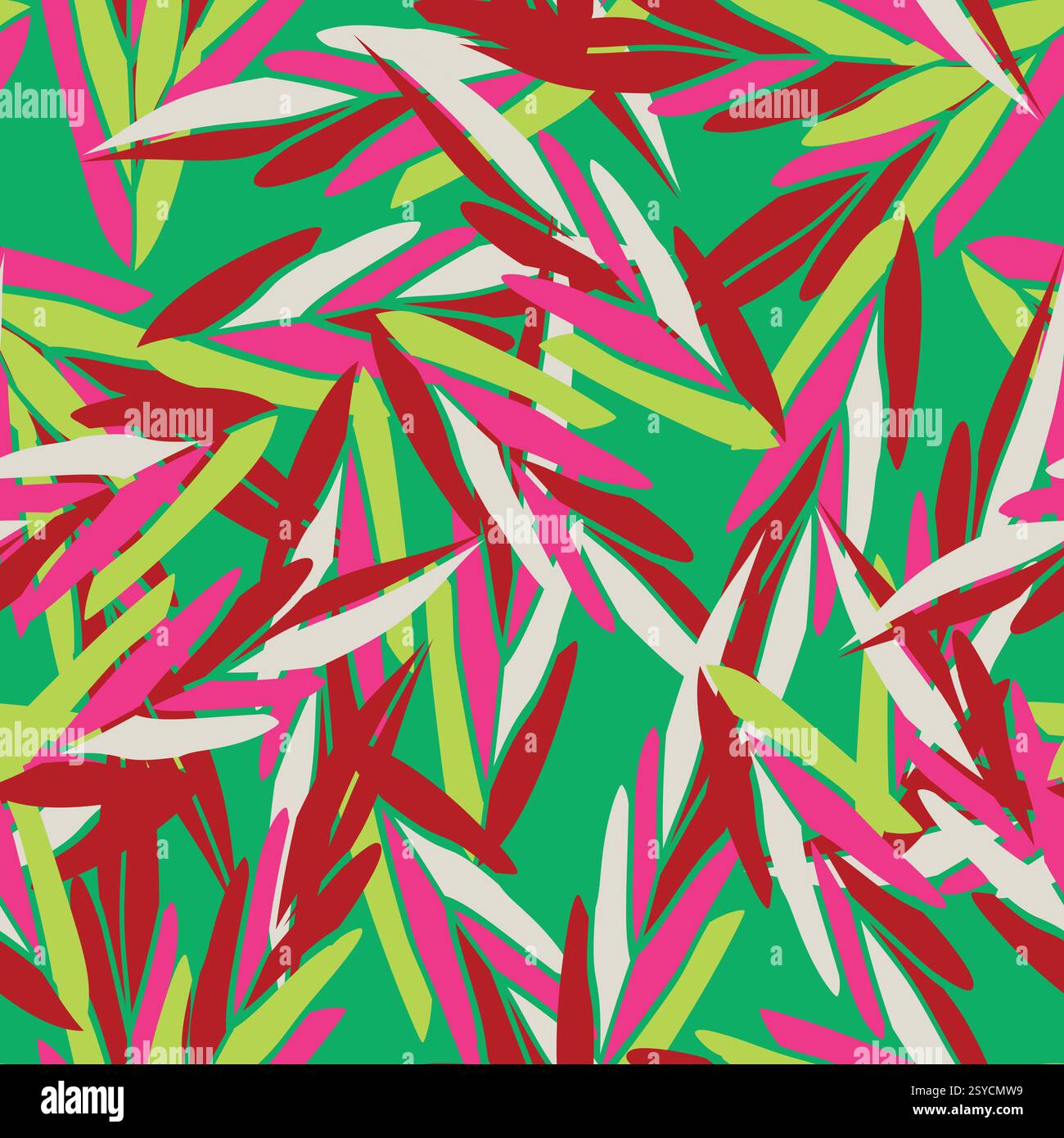 Abstract plant leaf art seamless pattern with colorful freehand doodle ...
