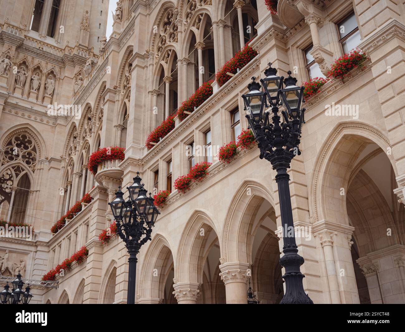 Majestic Vienna Town Hall in the city center - details of historic neo ...