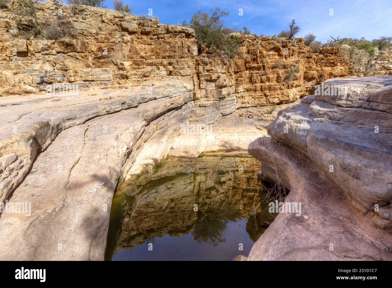 Paradise Valley is a section of the Tamraght River valley in the Moroccan High Atlas mountains, near Agadir. Stock Photo