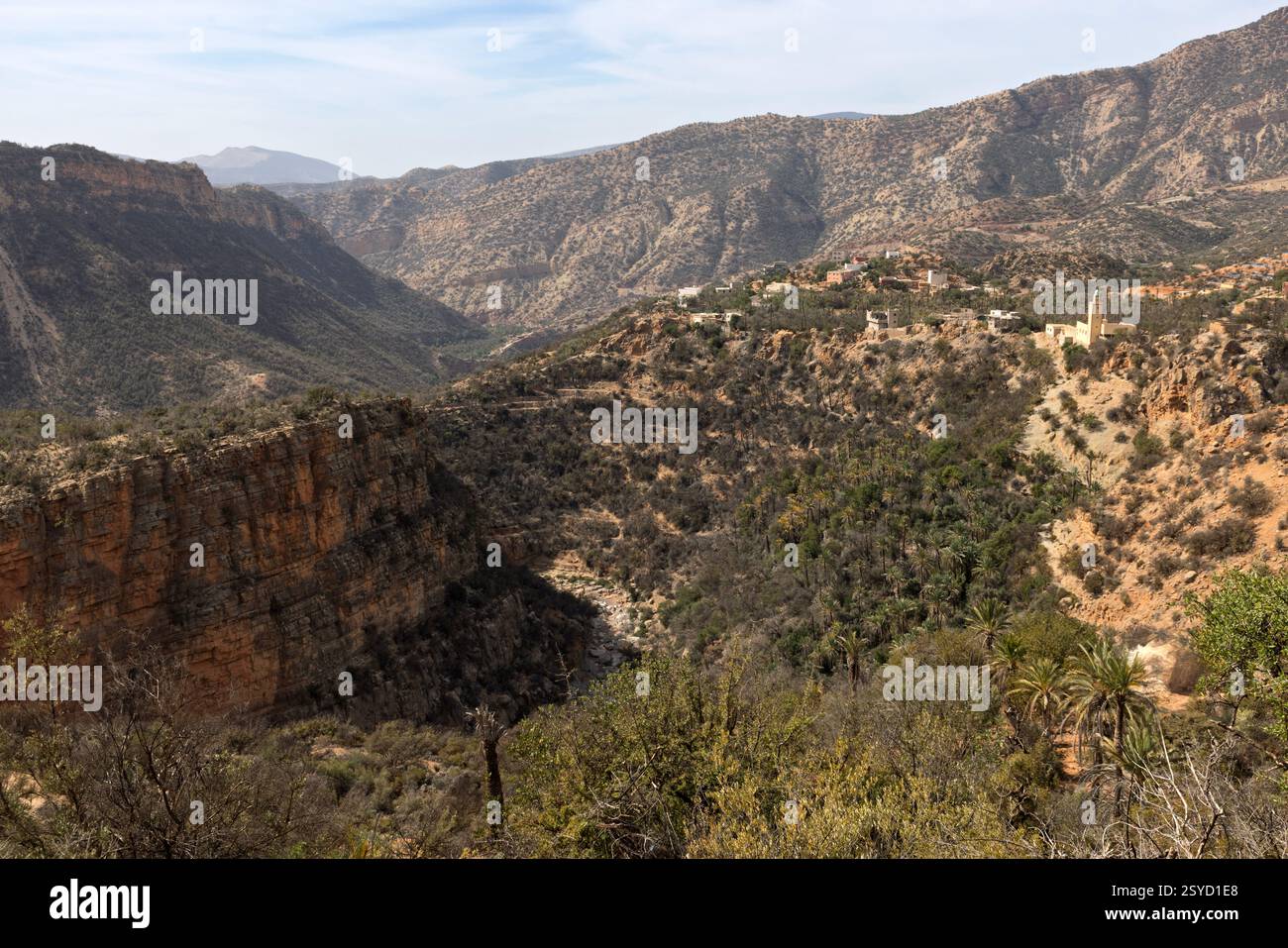 Paradise Valley is a section of the Tamraght River valley in the Moroccan High Atlas mountains, near Agadir. Stock Photo