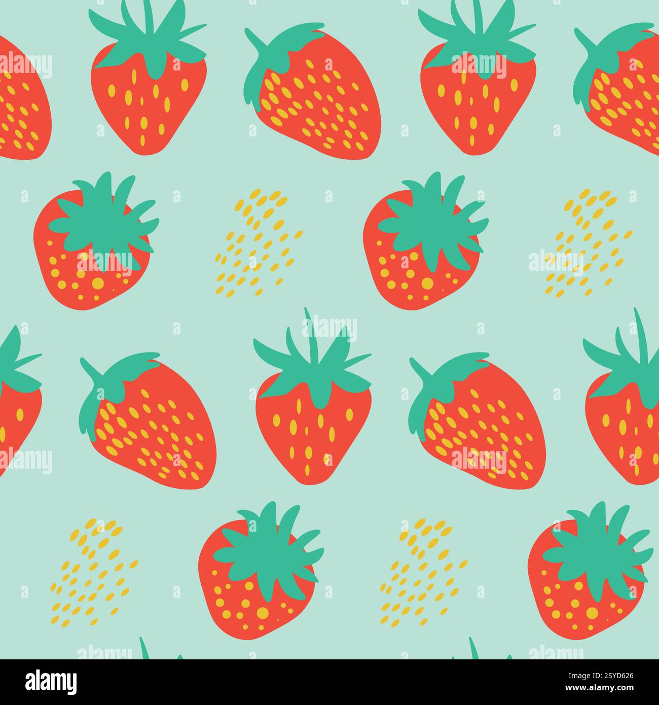 Seamless Pattern of Stylized Strawberries on a Light Blue Background Stock Vector