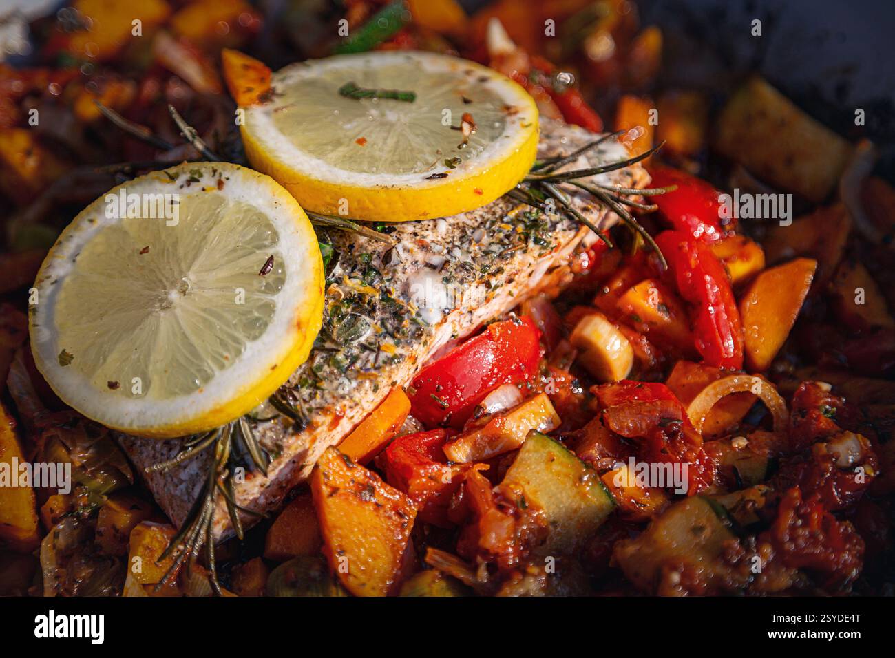 Lachspfanne Stock Photo