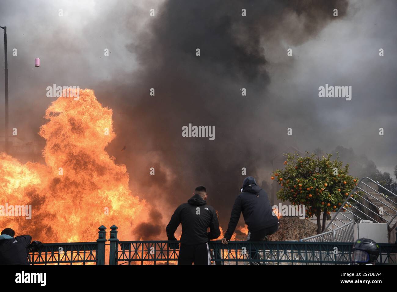 Athens, Greece, February 28, 2025. Heavy clashes between protestors and ...