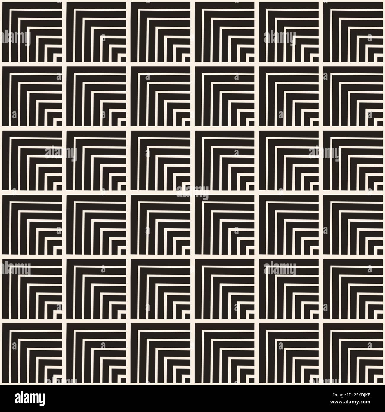 Black simple dense squares seamless pattern on beige background. Stock Vector