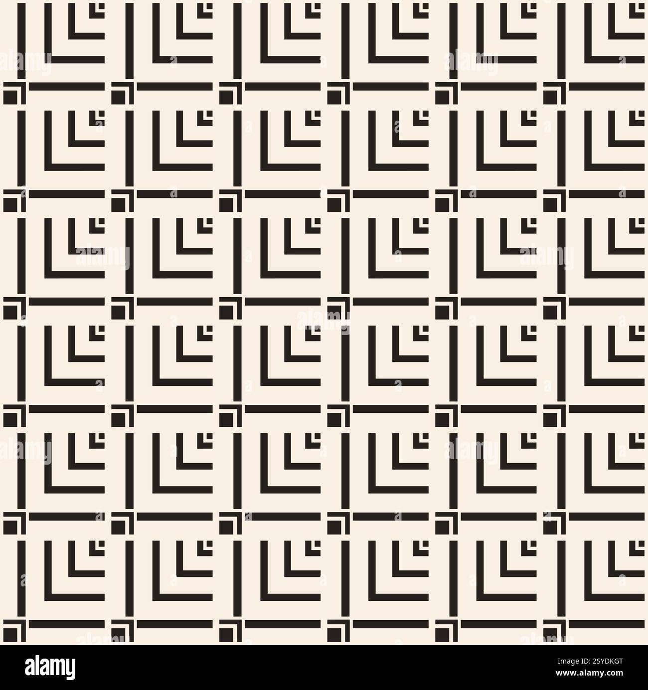 Black simple dense corners squares seamless pattern on beige background. Pattern for textile, wrapping, banner. Stock Vector