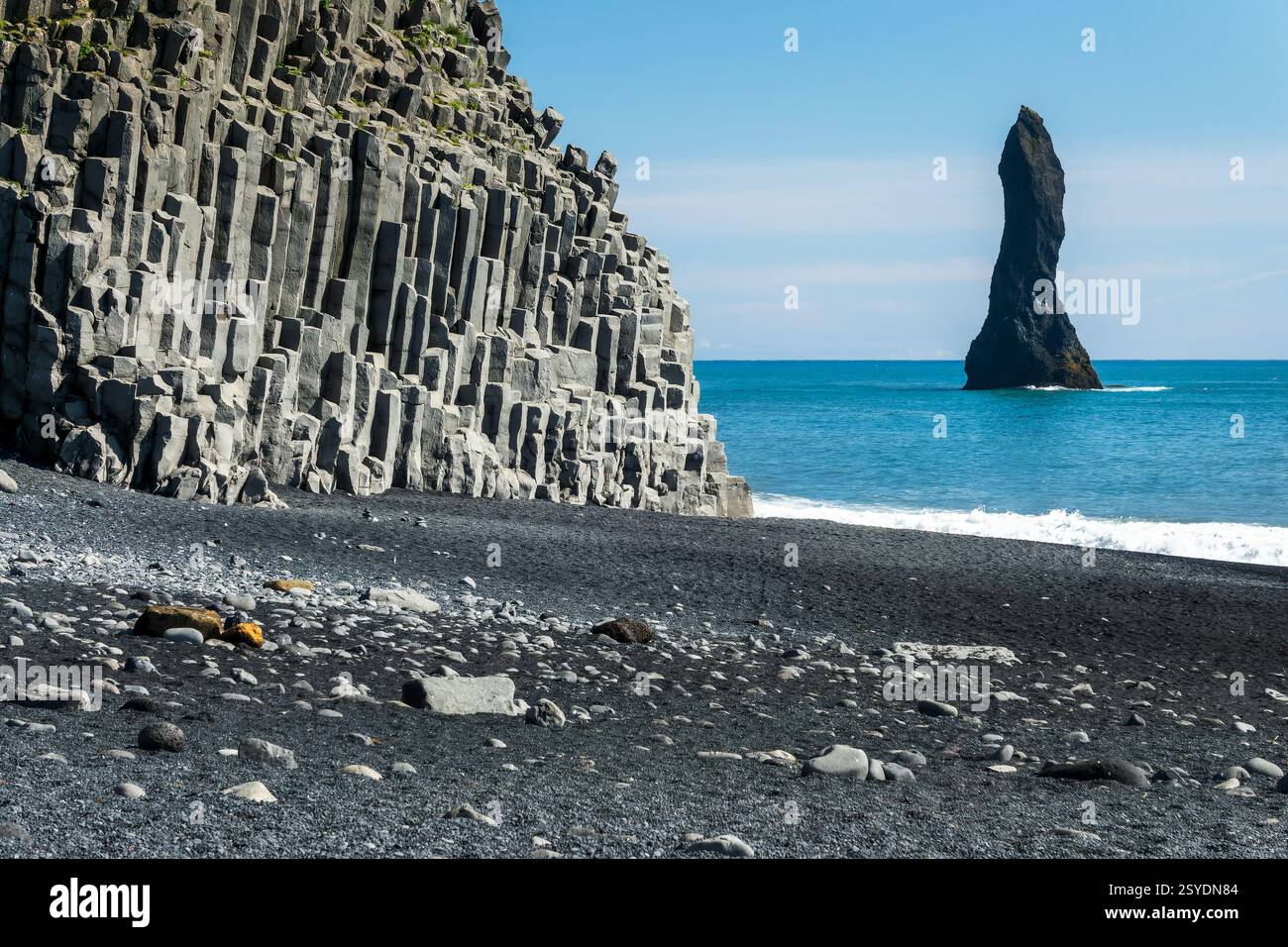 Basalt rock formation on the black sand beach of Reynisfjara and the ...