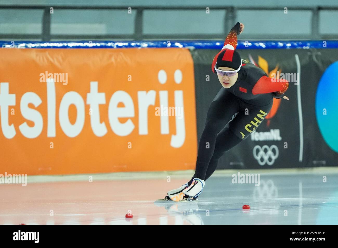 HEERENVEEN, NETHERLANDS - FEBRUARY 28: Shihui Yu of China during the ...