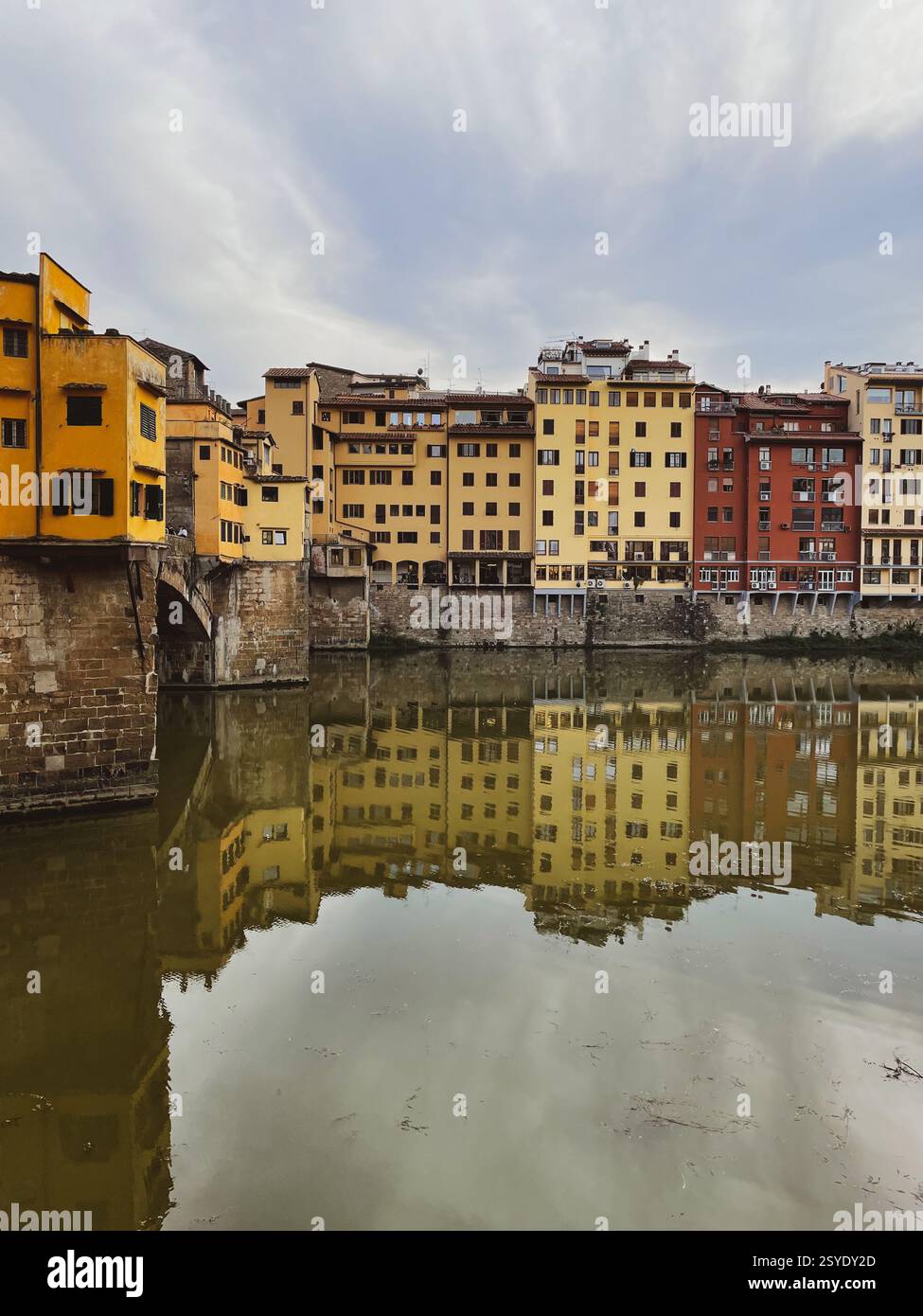 A close-up view of the iconic Ponte Vecchio bridge in Florence ...