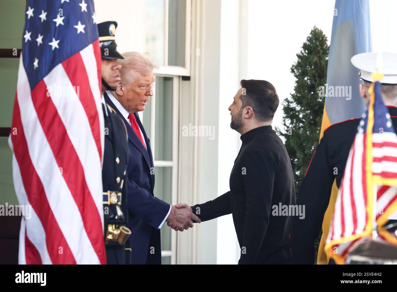 US President Donald Trump (L) greets Ukrainian President Volodymyr ...