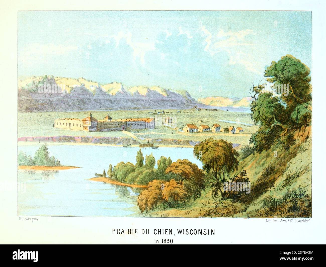 Prairie du Chien, Wisconsin, in 1830. on the Mississippi river. Vintage ...