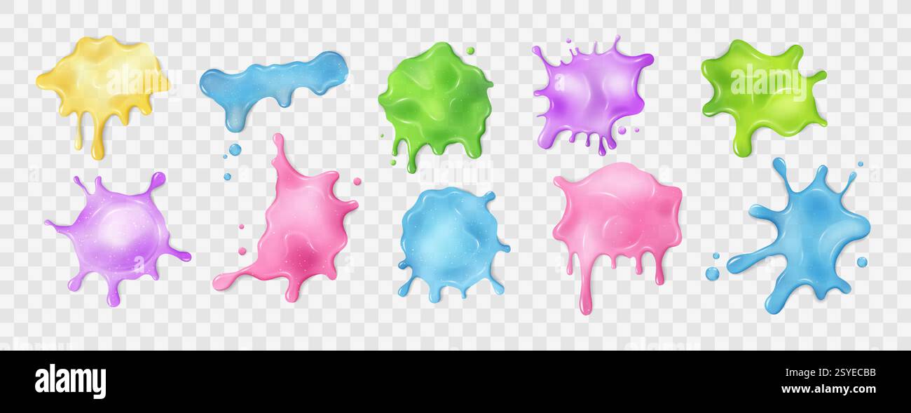 Liquid multicolored slime blots. Isolated elements Stock Vector