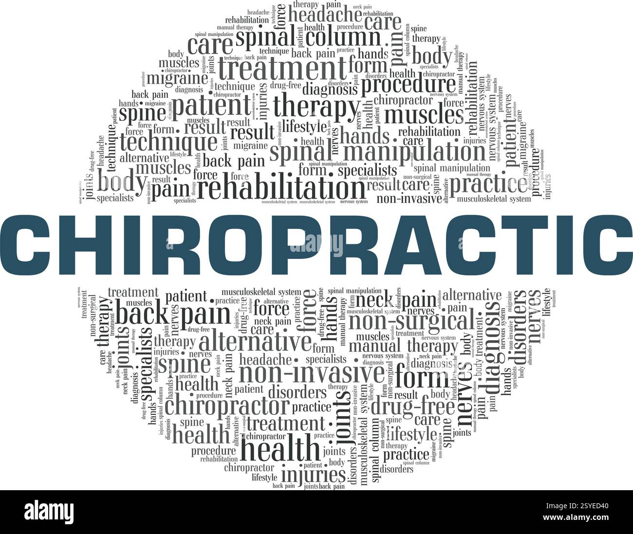 Chiropractic vector illustration word cloud isolated on a white background. Stock Vector