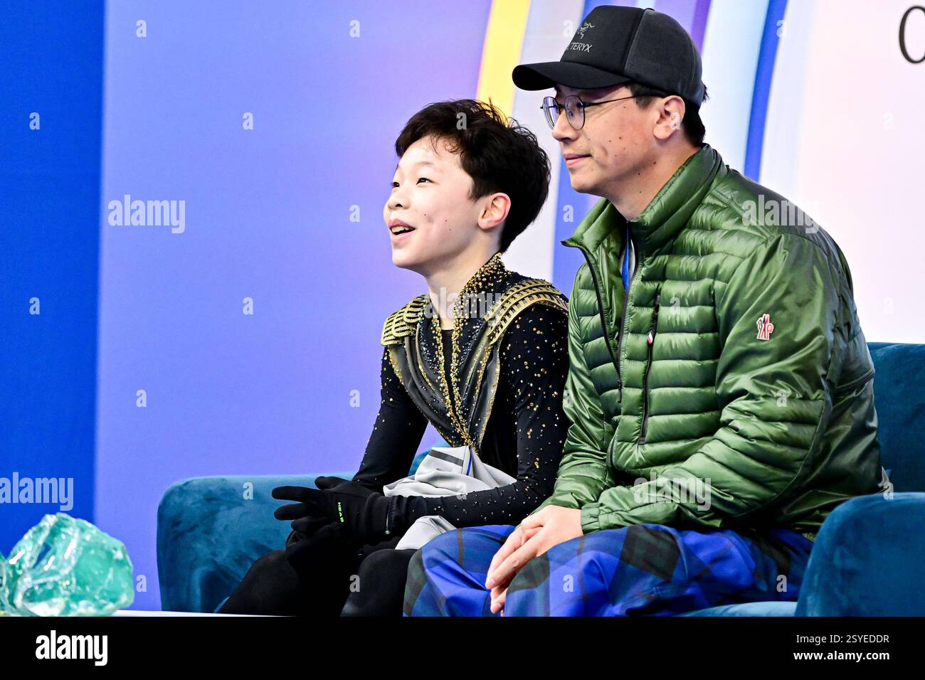 Jiarui LI (HKG), at Kiss & Cry, during Junior Men Free Skating, at the ...