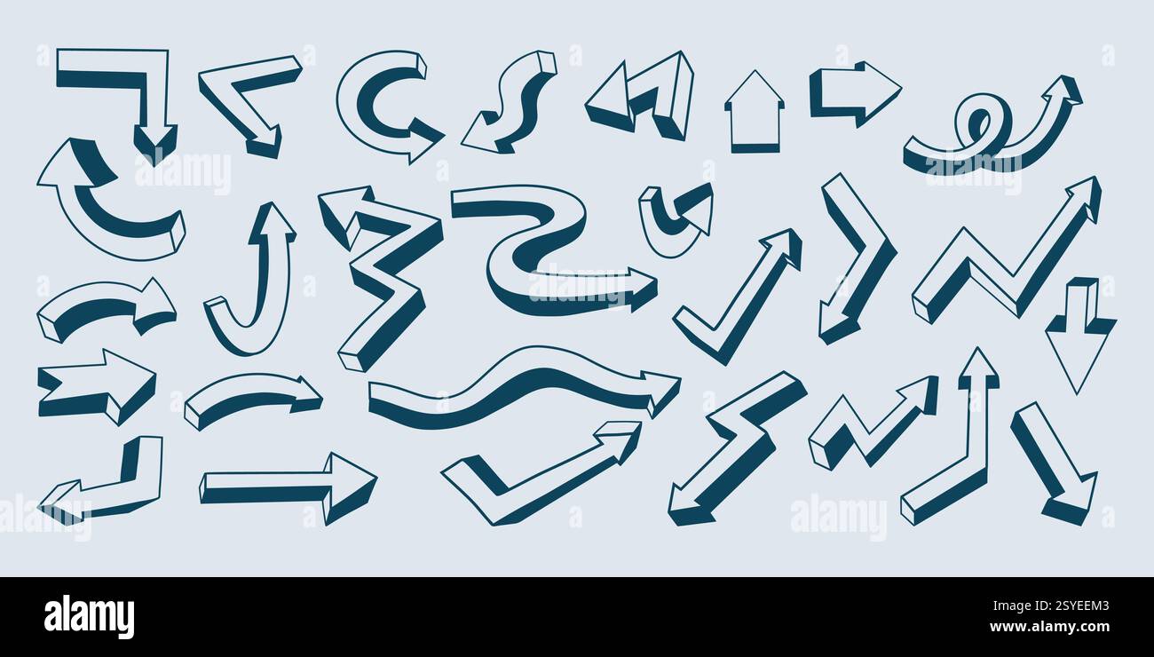 linear Directional Arrows Doodles. Lines Sign Directions Right Left ...