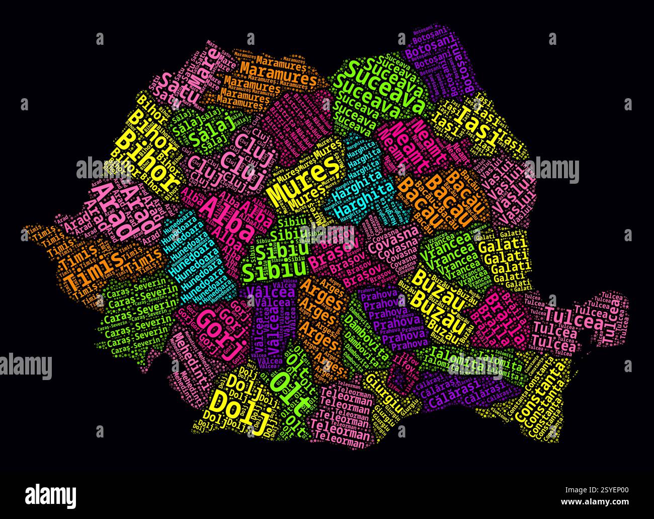 Romania Word Cloud. Region names of the country in Romanian language ...