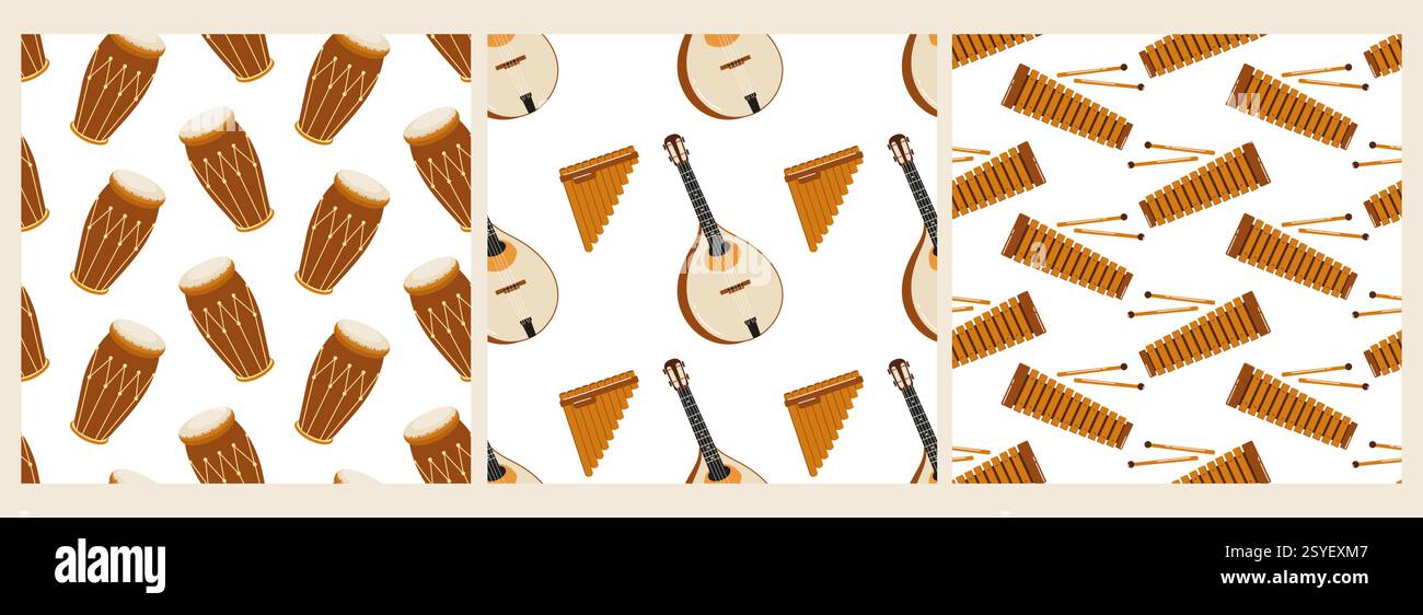 Patterns featuring various musical instruments ideal for design and ...