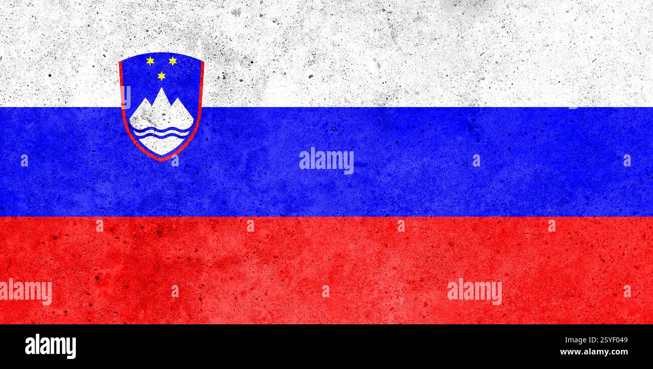 Flag of Slovenia painted on the concrete wallbank, banknote, capital, credit, crisis, crude, debt, deflation, dollar, duty, economic, euro, exchange, Stock Photo