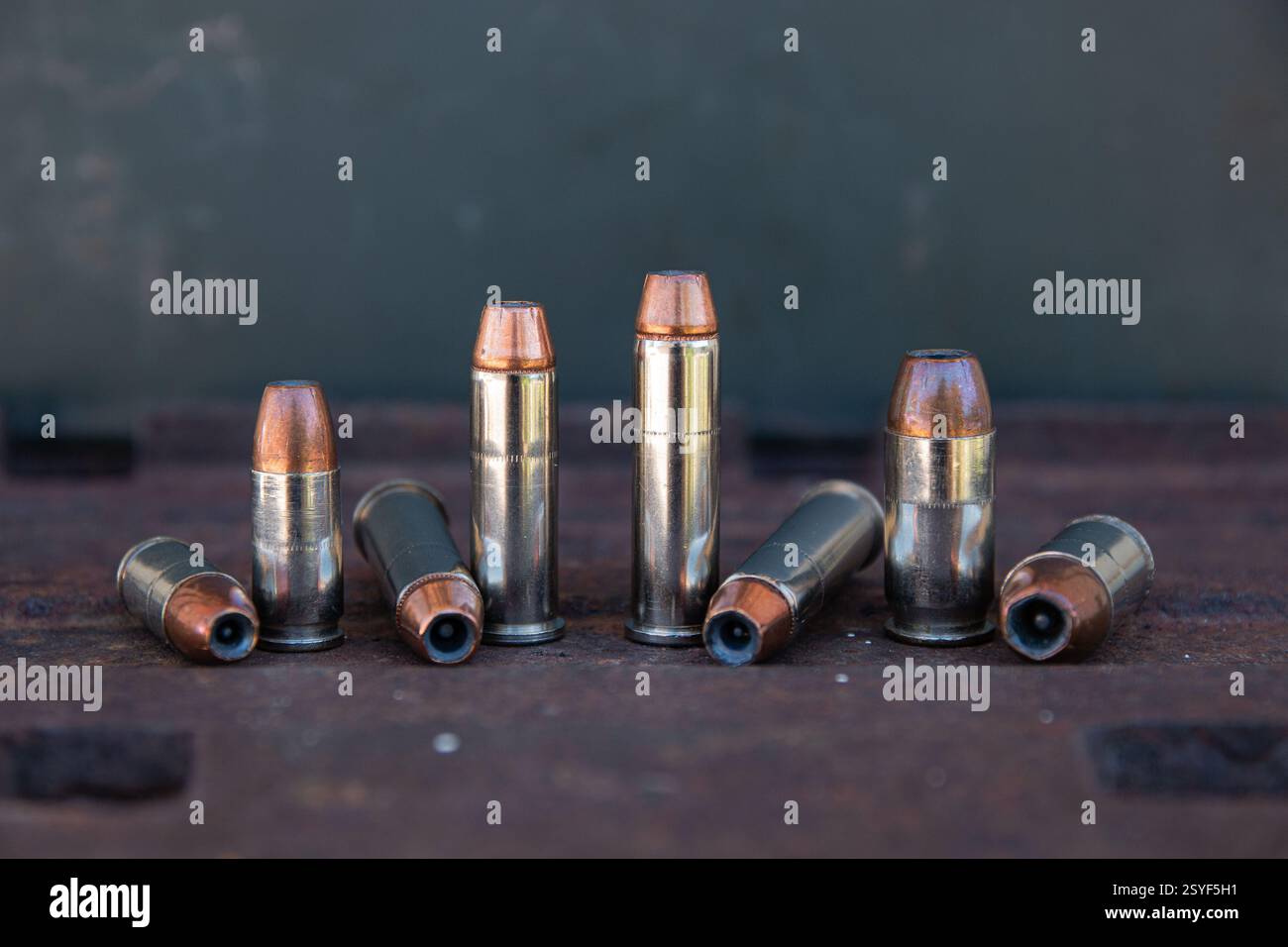 A comparison between four common handgun calibers. From left to right ...