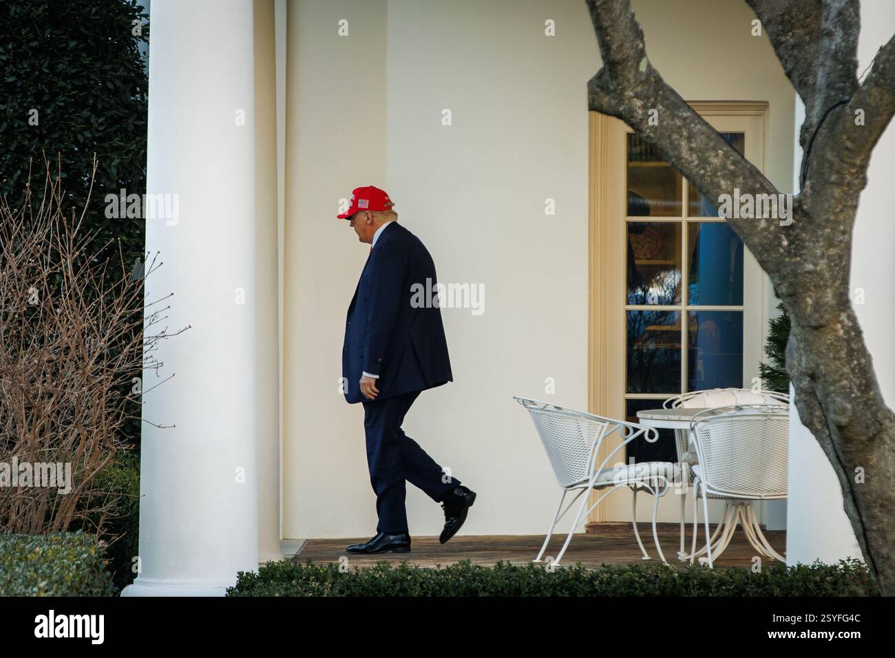 U.S. President Donald Trump walks out of the Oval Office towards the ...