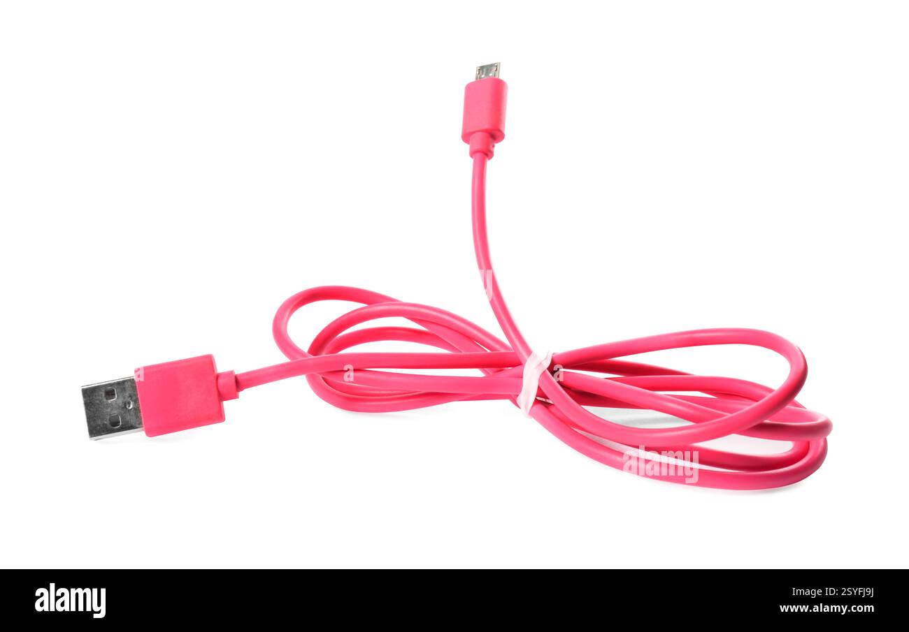 Pink USB charge cable isolated on white Stock Photo - Alamy
