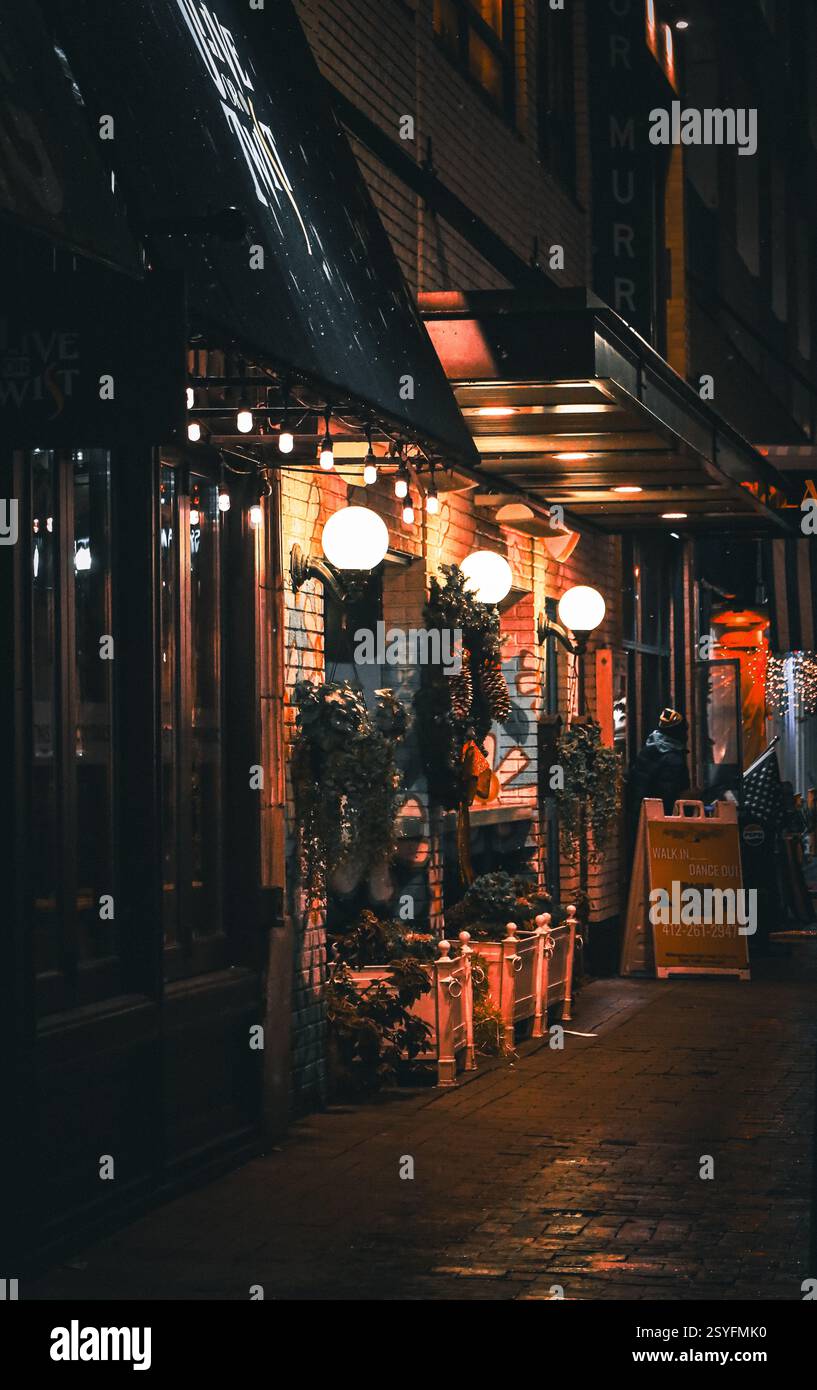 Pittsburgh Street Photography Christmas Night Stock Photo