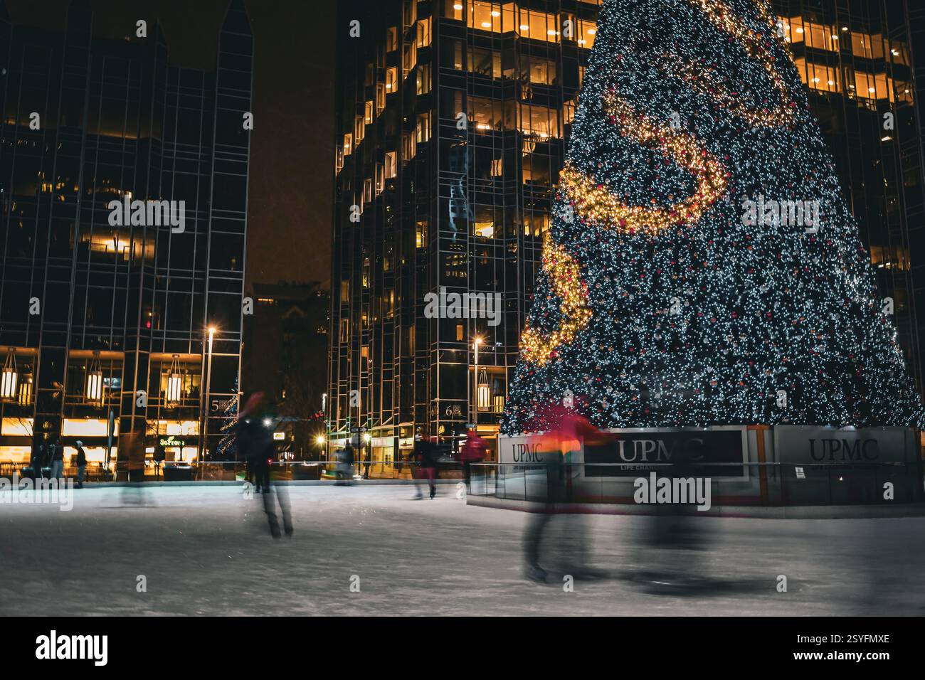 Pittsburgh Street Photography Christmas Night Stock Photo