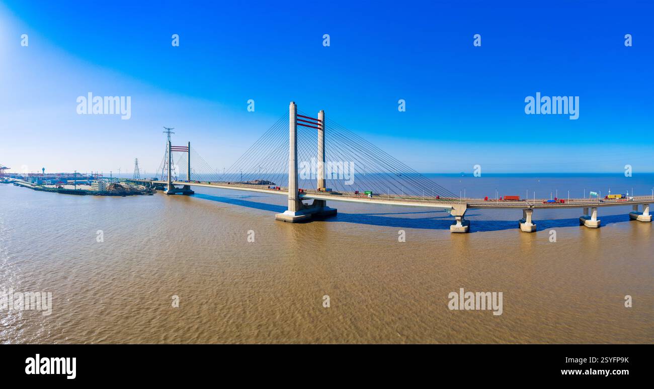 Chinese Roro Bridge Aerial photography scenery of China East China Sea Bridge Stock Photo ...