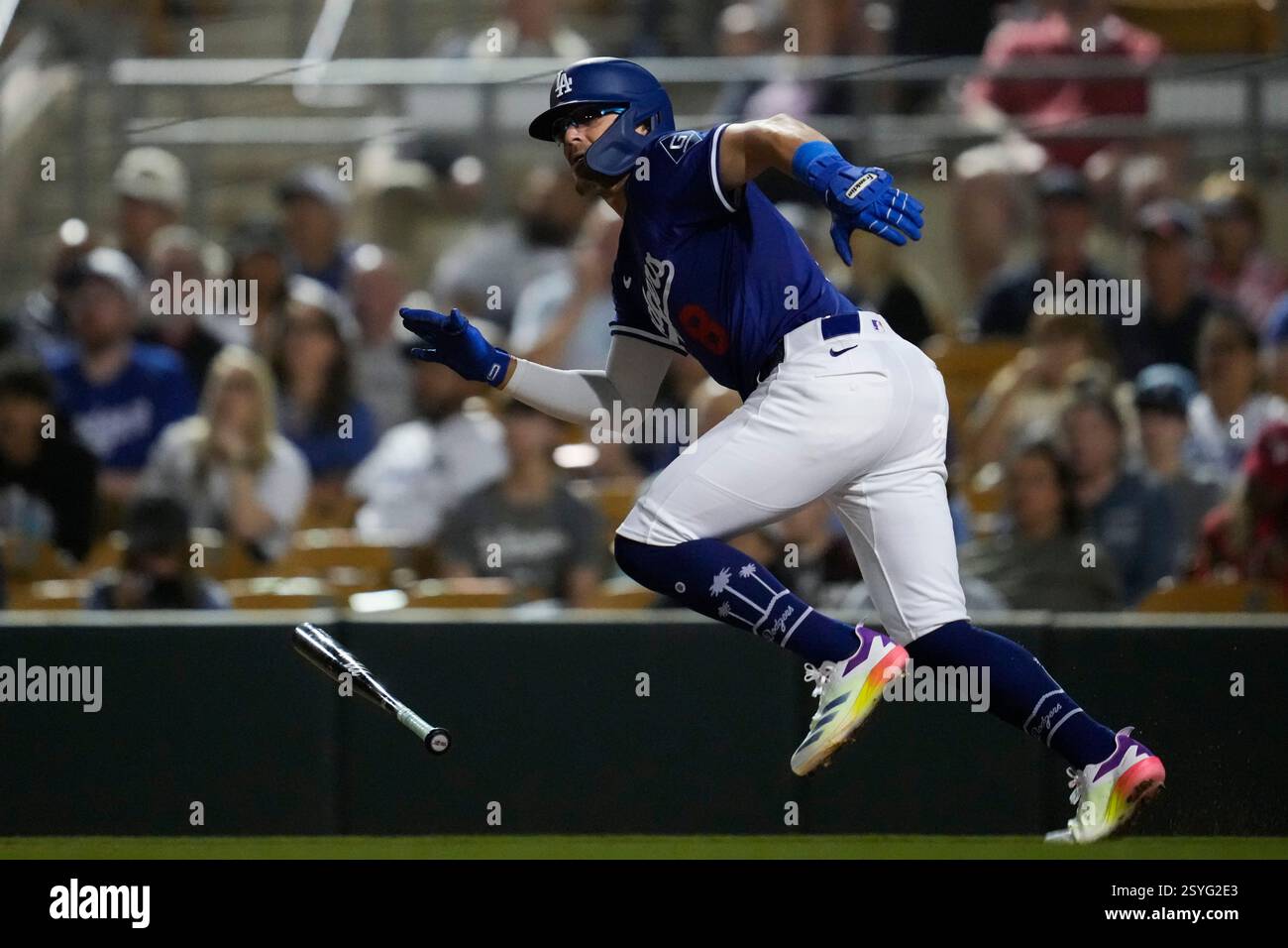 Los Angeles Dodgers' Kiké Hernandez doubles during the fourth inning of ...
