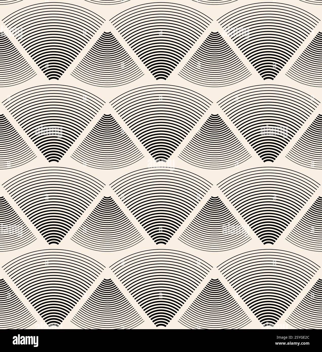 Black simple line fan seamless pattern on beige background. Symmetric ...