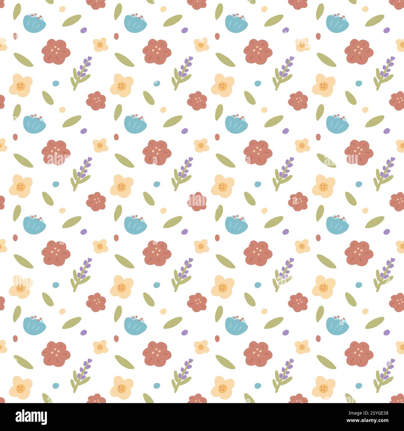 Vintage flowers vector seamless continuous pattern, wallpaper, background, home textile print, seamless pattern, hand drawn pattern. Stock Vector