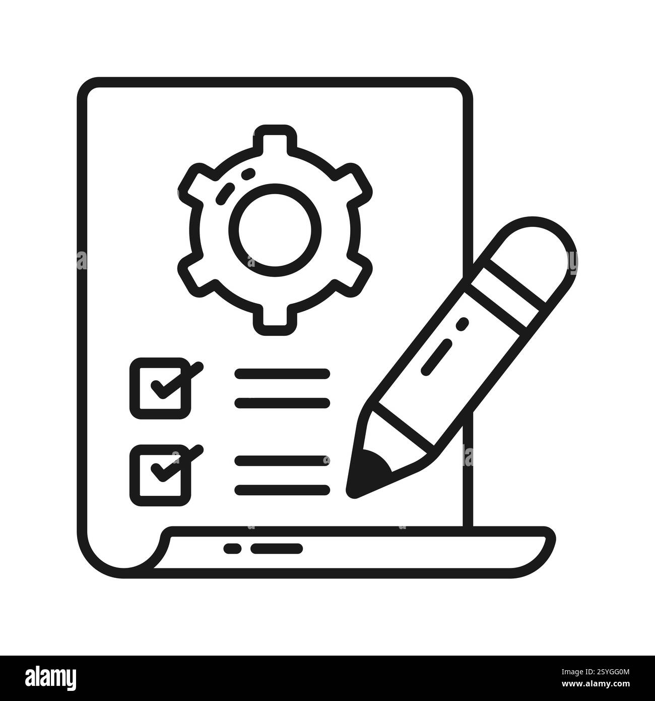 Checklist with cogwheel and pencil showing concept icon of work ...