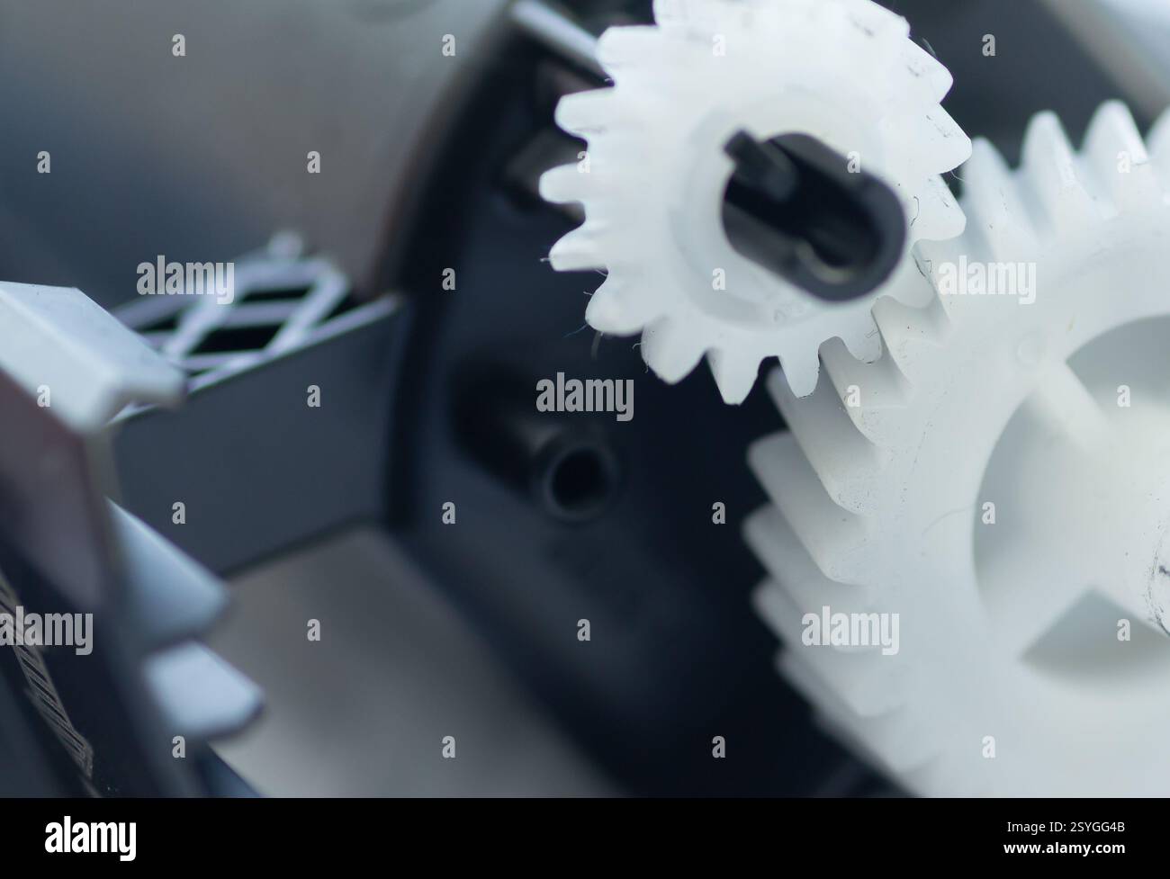 Laser printer cartridge gears in high magnification Stock Photo