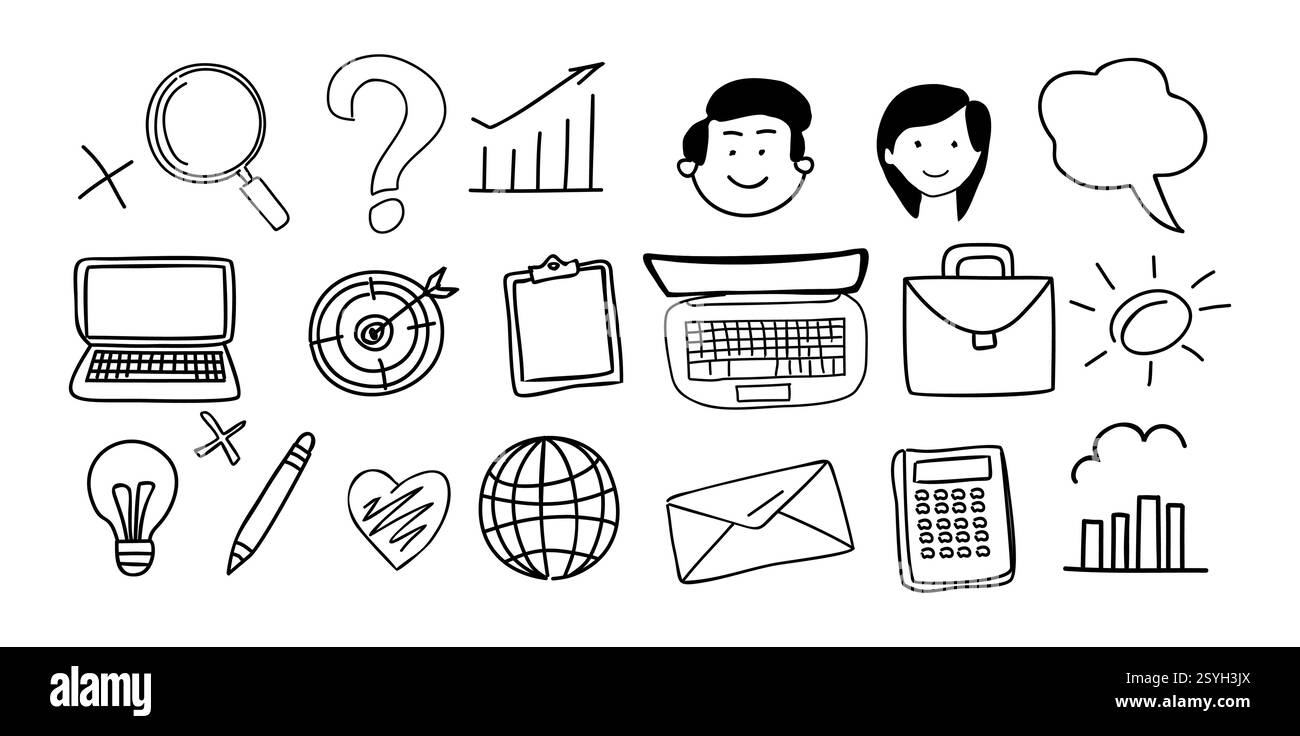 Business Related Objects and Elements doodle icons Stock Vector Image ...