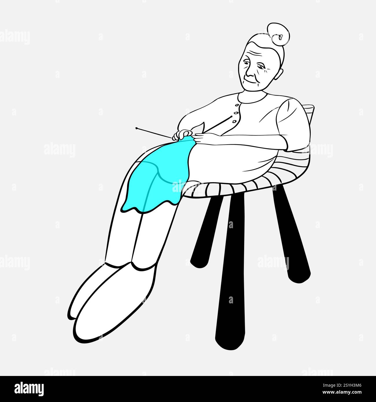 Perspective image of a grandmother sitting on a chair and knitting ...