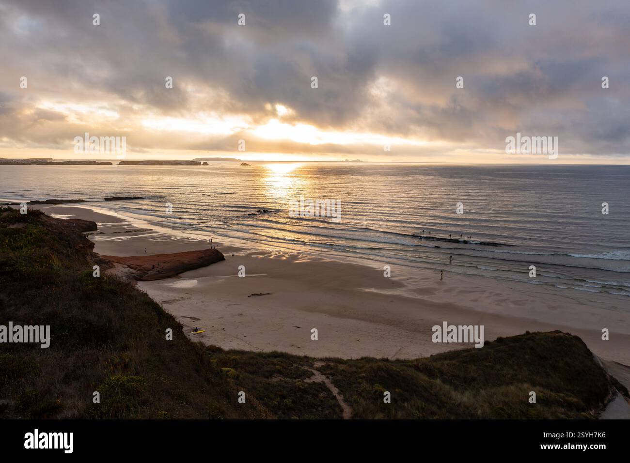 Aerial View of Stunning Sunset Over Portugals Ocean Coast Stock Photo
