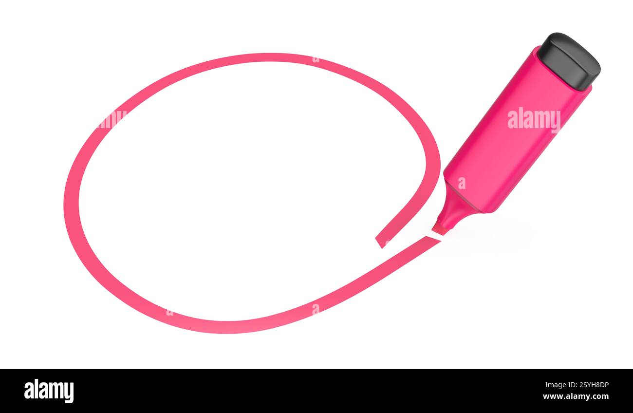 Drawing a circle with a pink highlighter on a white background Stock Photo