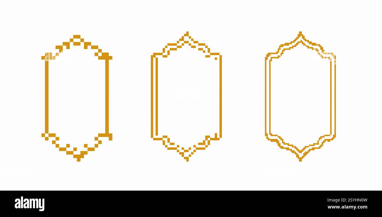 Three elegant ornate frames with unique pixel patterns for artistic ...