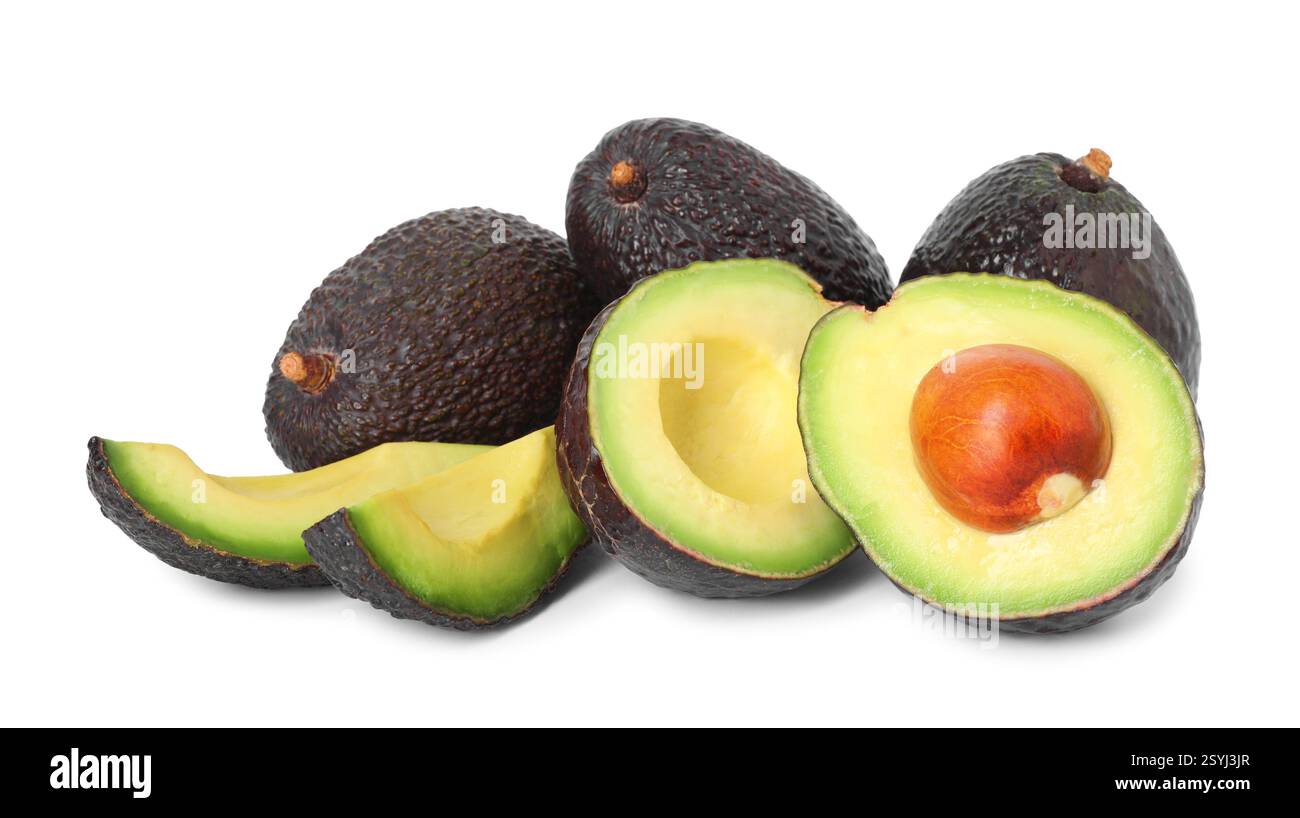 Whole and cut avocados isolated on white Stock Photo - Alamy
