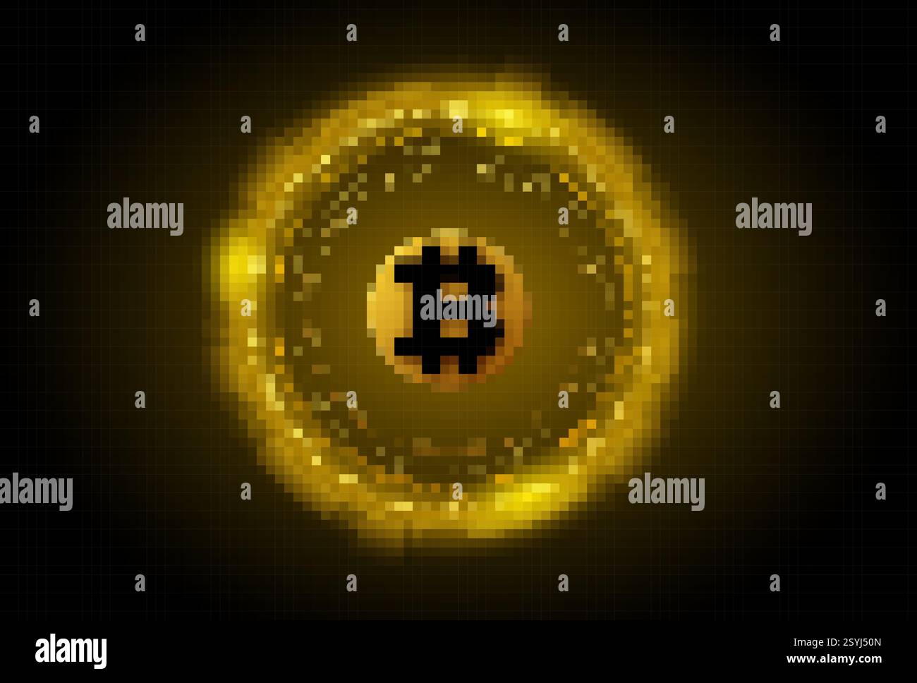 Pixel art glowing Bitcoin coin with golden aura Stock Vector Image ...