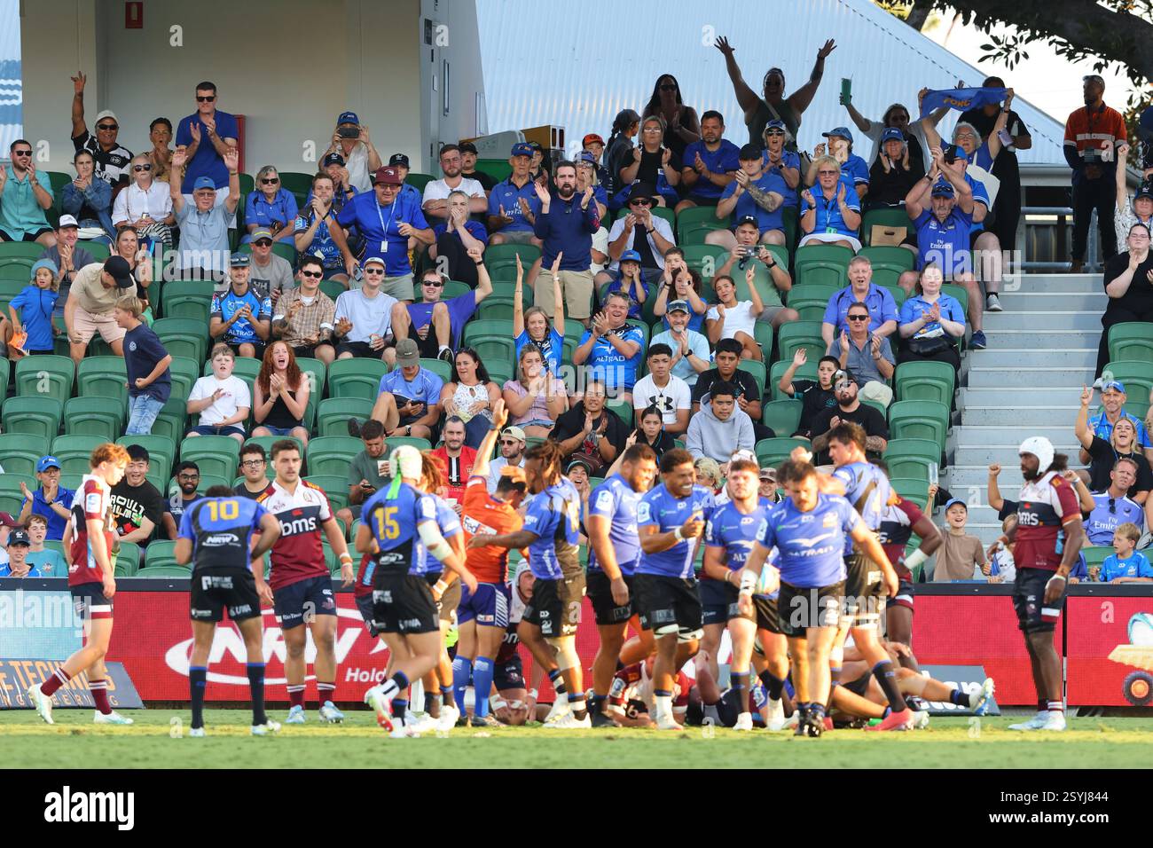 Spectator Watching Rugby Match Spectators cheer a try for the Force during the Super Rugby Pacific ...