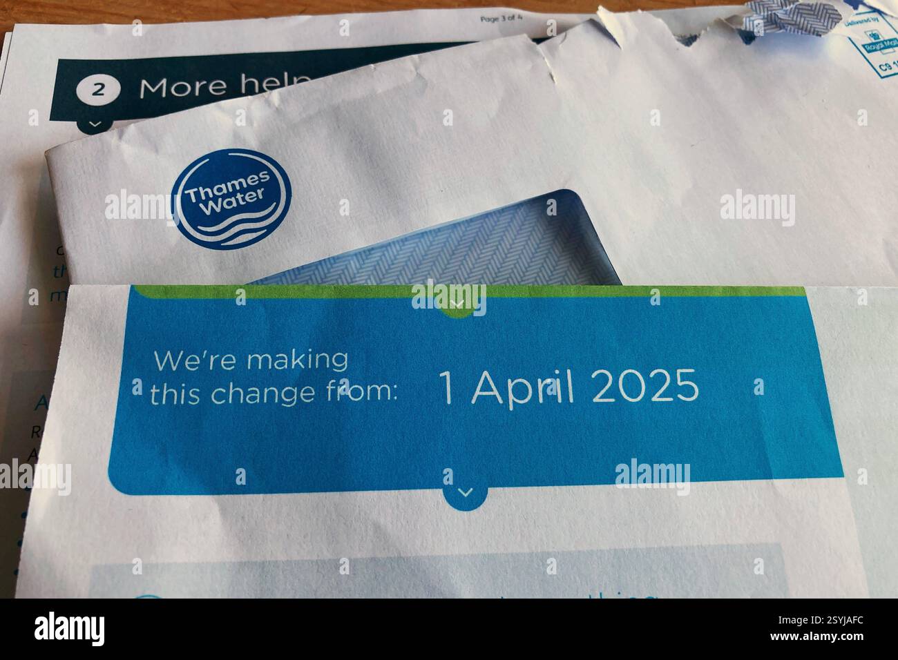 Customer notification from Thames Water of domestic water charge price rise from 1st April 2025 - Smartphone Captured Stock Image