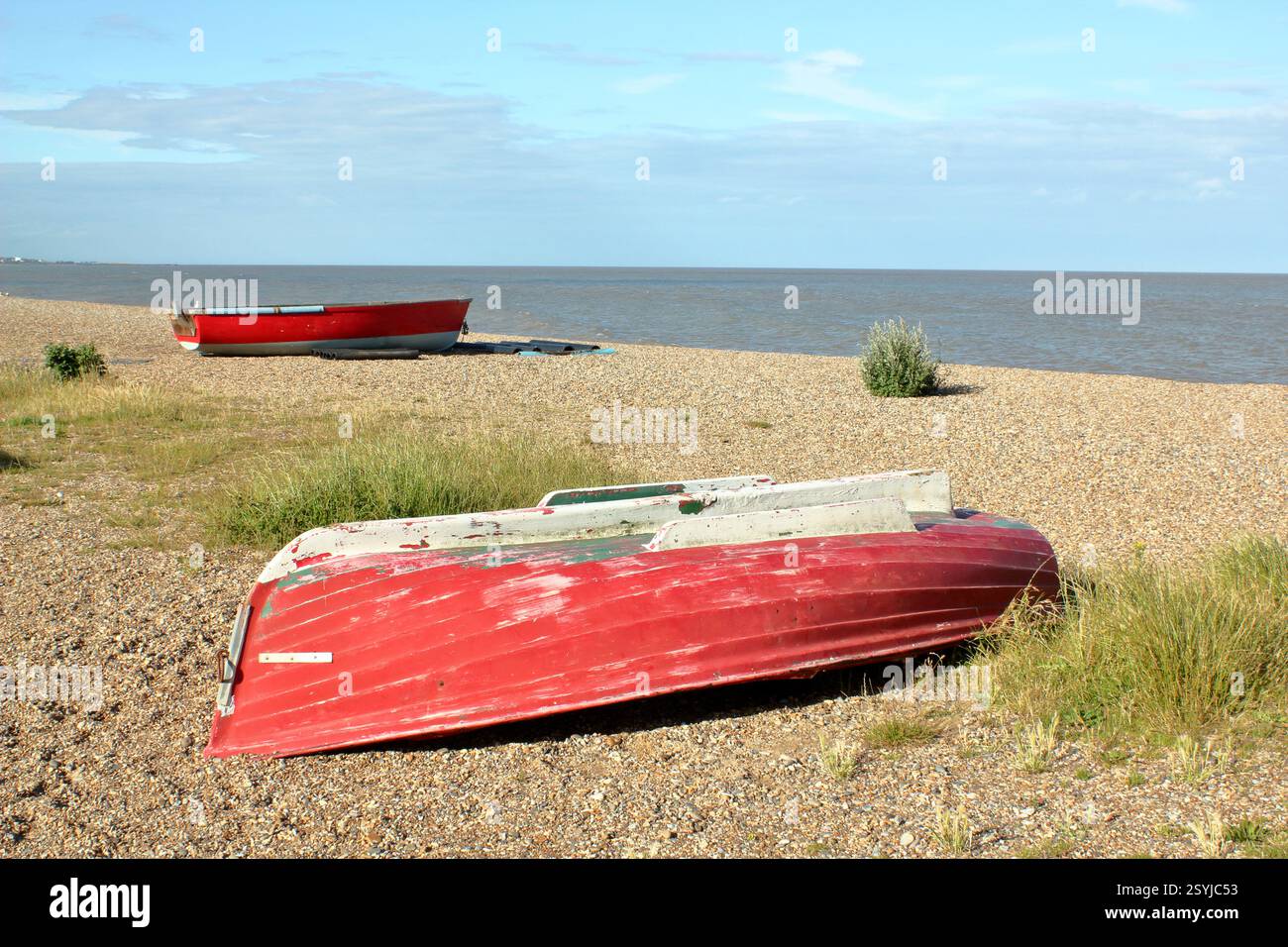 Dunwich beach. Fishing boats on Dunwich beach, Dunwich, Suffolk, UK Stock Photo