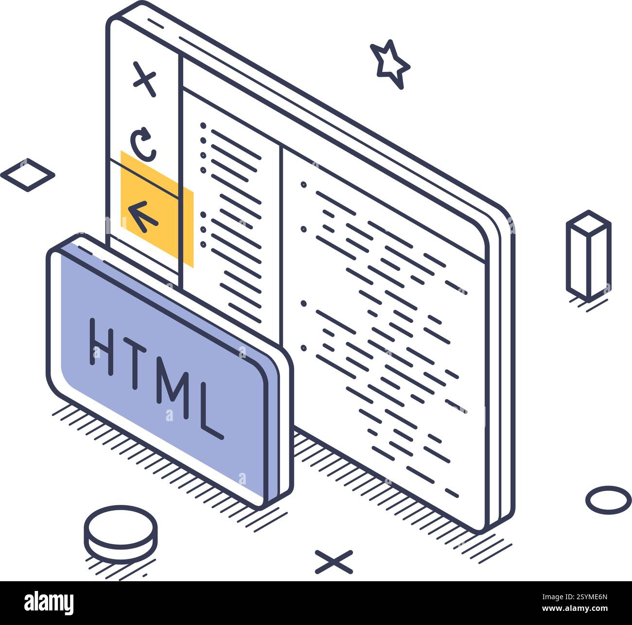 Icon showcases web development features, including HTML coding elements ...