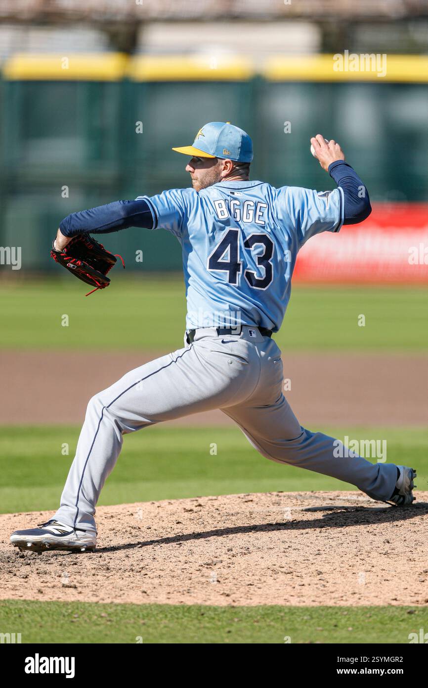 Bradenton, FL: Tampa Bay Rays pitcher Hunter Bigge (43) delivers a ...
