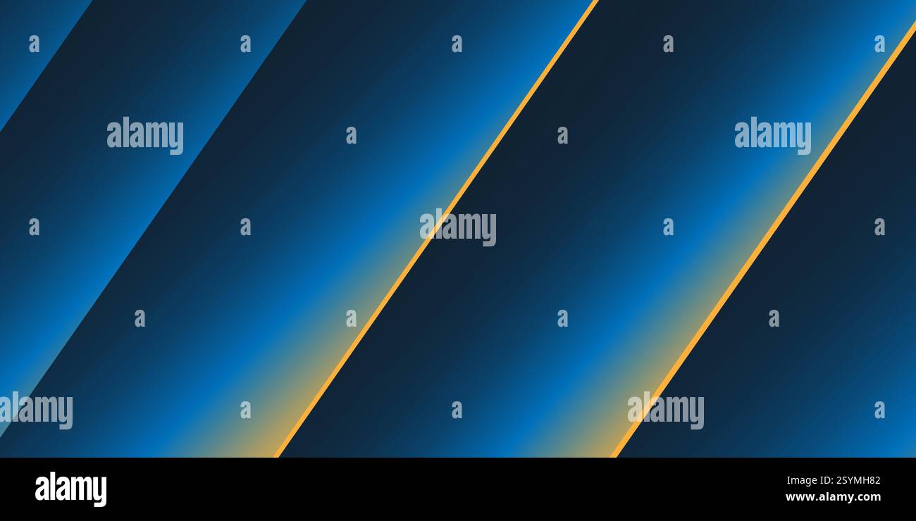 Dark Blue and Yellow Abstract Glowing Gradient Texture - Slanted Lines Pattern with Lights, 3D Effect - Wide Scale Background Creative Design Template Stock Vector