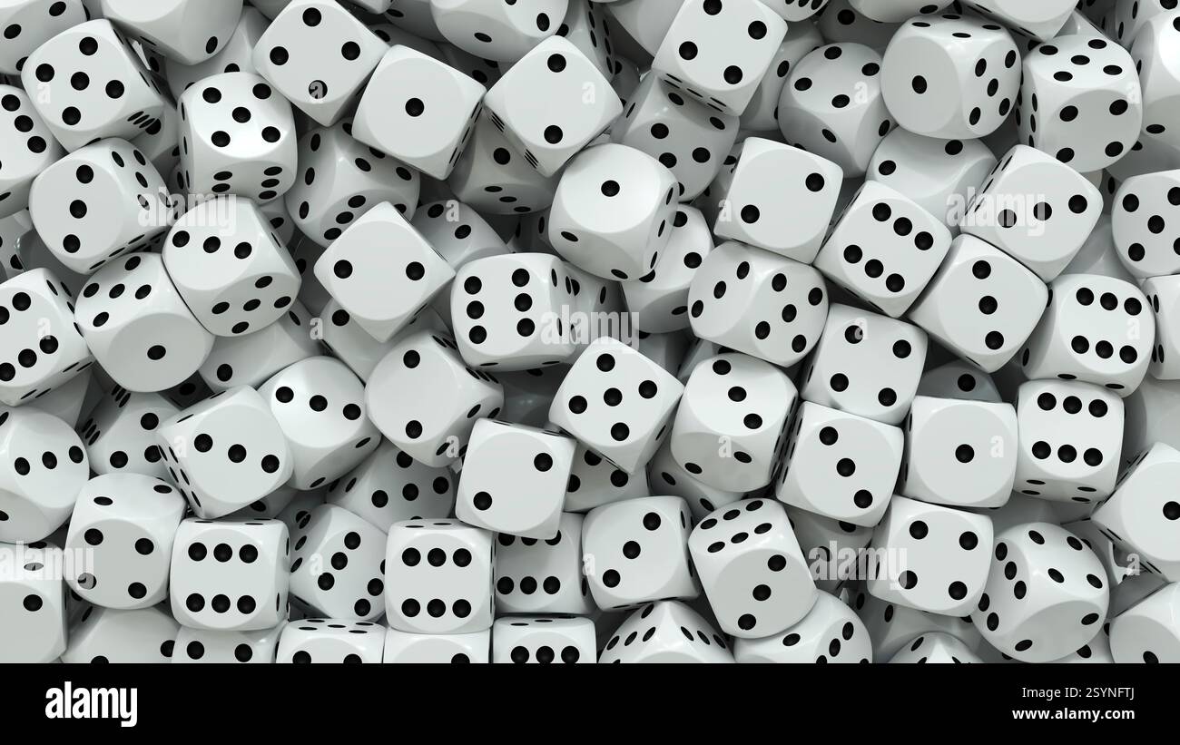 background filled with black and white playing dice - 3d rendering Stock Photo