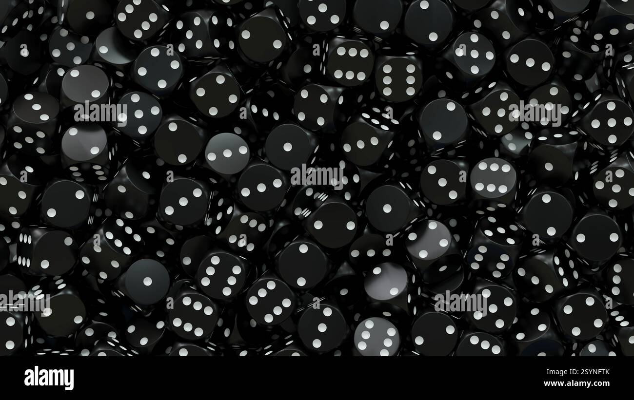 background filled with black and white playing dice - 3d rendering Stock Photo