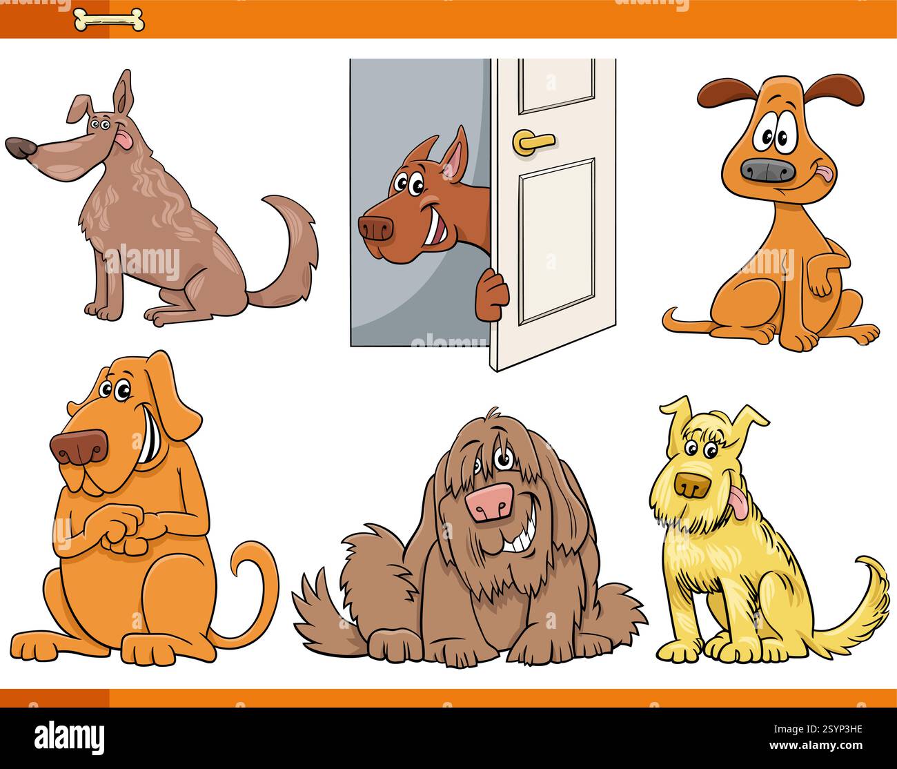 Cartoon illustration of funny dogs and puppies animal characters set ...