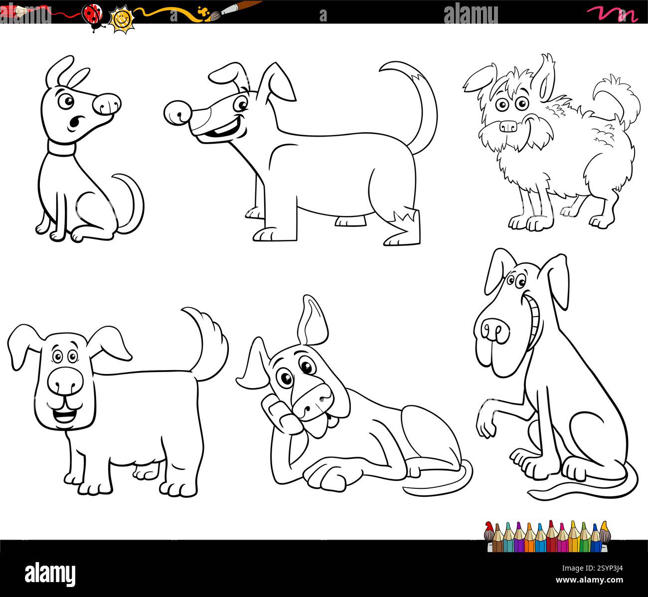 Cartoon illustration of funny dogs and puppies animal characters set ...
